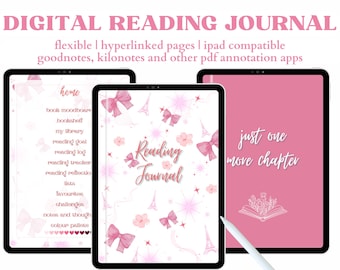 Diario de lectura digital Coquette / Rastreador de libros, compatible con iPad (PDF)