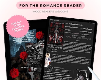 Diario de lectura de romance en modo oscuro (PDF) / Rastreador de libros digitales
