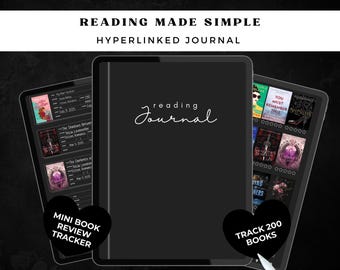 Minirastreador de reseñas de libros en modo oscuro (PDF) / Rastreador interactivo de libros / Registro de lectura digital para amantes de la lectura / GoodNotes, compatible con iPad