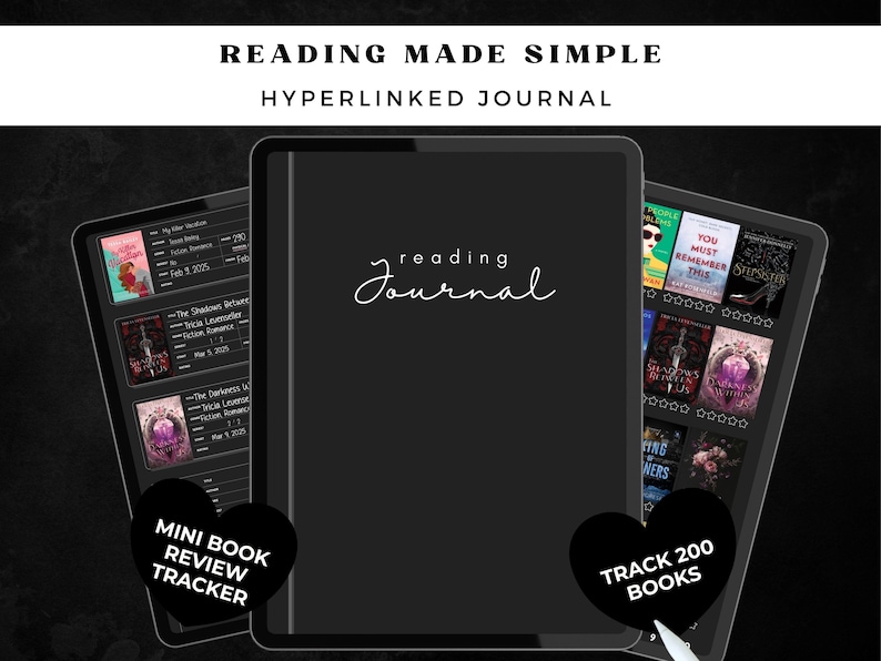 200 Mini Book Review Tracker PDF | Interactive Book Tracker | Digital Reading Log for Book Lovers | GoodNotes, iPad Compatible | Dark Mode image 18