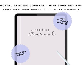 Mini libro de reseñas de libros (200 páginas en formato PDF morado) / Registro de lectura interactivo / Registro de lectura digital para amantes de la lectura / GoodNotes, compatible con iPad