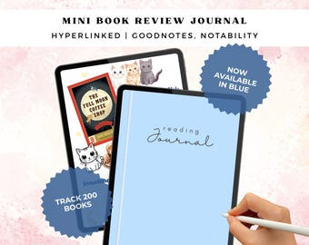 Mini cuaderno de reseñas de libros en azul (200 páginas) / Diario de lectura digital (PDF)