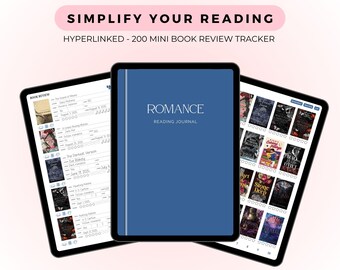 200 Mini Buchbesprechung Digitales Journal in Blau | PDF Digitaler Lese-Tracker für romantische Bücher |