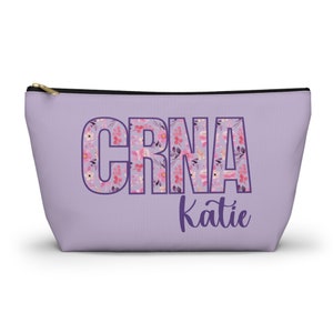 Floral Custom CRNA with Name Travel or Accessory Pouch w T-bottom