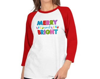 Camisa raglán de manga 3/4 Merry and Bright Christmas Holiday
