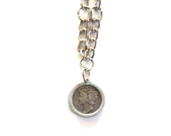 Real Silver Mercury Dime Lucky Coin Necklace