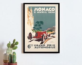 Vintage Monaco 1934 Grand Prix Racing Poster