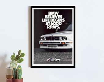 BMW E30 M3 "Life Begins at 6000 RPMS" Vintage Advertisement Poster