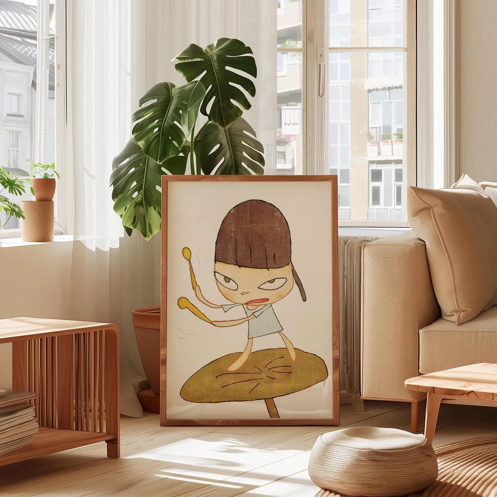 奈良美智　ポスター　Marching on butter Leaf Yoshitomo Nara - Marching on a Butterbur Leaf Poster - Etsy