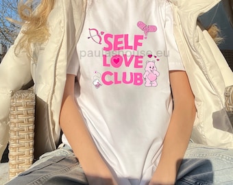 Oversized T-Shirt Self Love Club, gute Qualität, trendiges Top, rosa Top, T-Shirt mit Aufdruck, Geschenk zum Valentinstag, Geschenk für sie, mädchenhaft