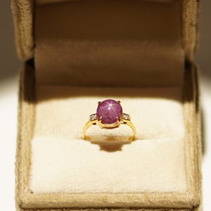 Natural Star Ruby Ring, Unique Engagement / Statement Ring, Star Ruby Ring in Gold, Hand-made Gold Ring for Her with Diamonds