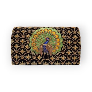 Peacock Design Velvet Clutch, Hand-embroidered with Zari Threads on Velvet, Evening Bag for Women, Perfect Gift for Her, Party-wear Handbag