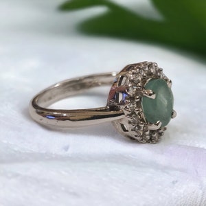 Silver Ring with Emerald and Zirconia for Ladies, Handmade Silver Ring with Green Emerald and Zirconia Stones, Unique Gift for Special Ones