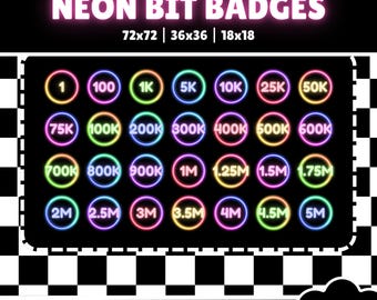28 Neon Bit Badges Sub Badges Badge Flair for Twitch Youtube Discord Kick | Neon Sub Badges Glow RGB Bit Badges RGB Sub Badges