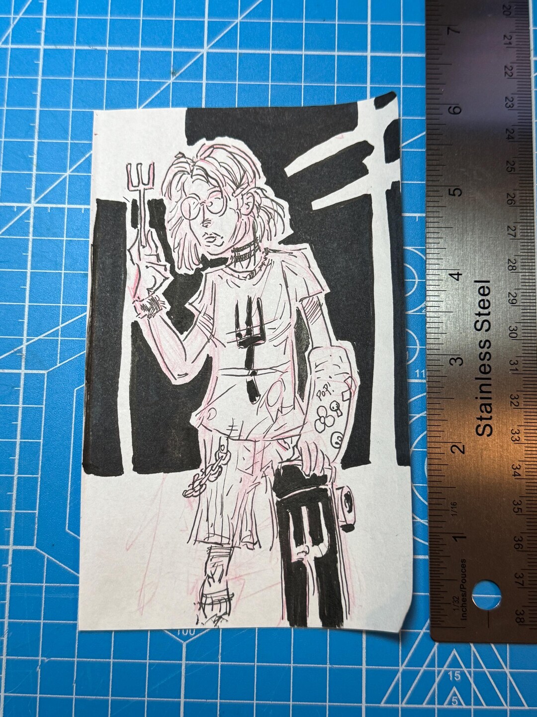 Fierce Fork Fighter Original Sketchbook Drawing Pen Ink Marker Art 3.5 ...