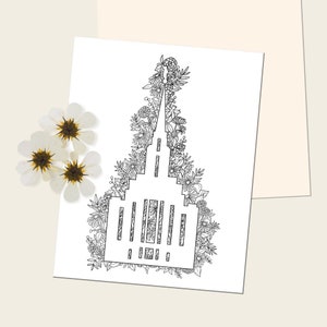 Oquirrh Mountain Temple with Floral Border Coloring Page and Printable Art