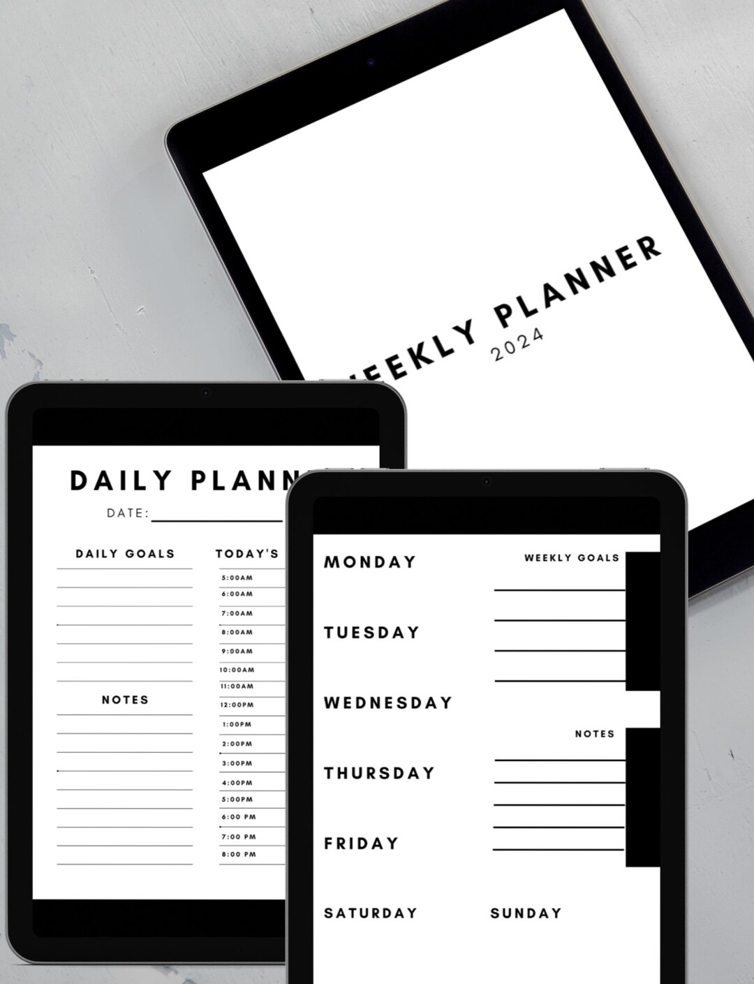 2024 Weekly & Daily Digital Planner Bundle, Simple Minimal Planner ...