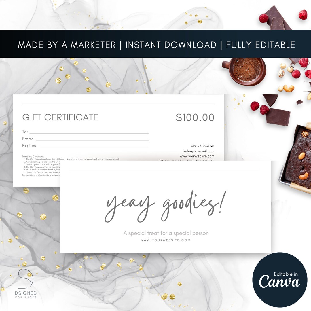 Simple Gift Certificate for Bakery Certificate Template Gift - Etsy