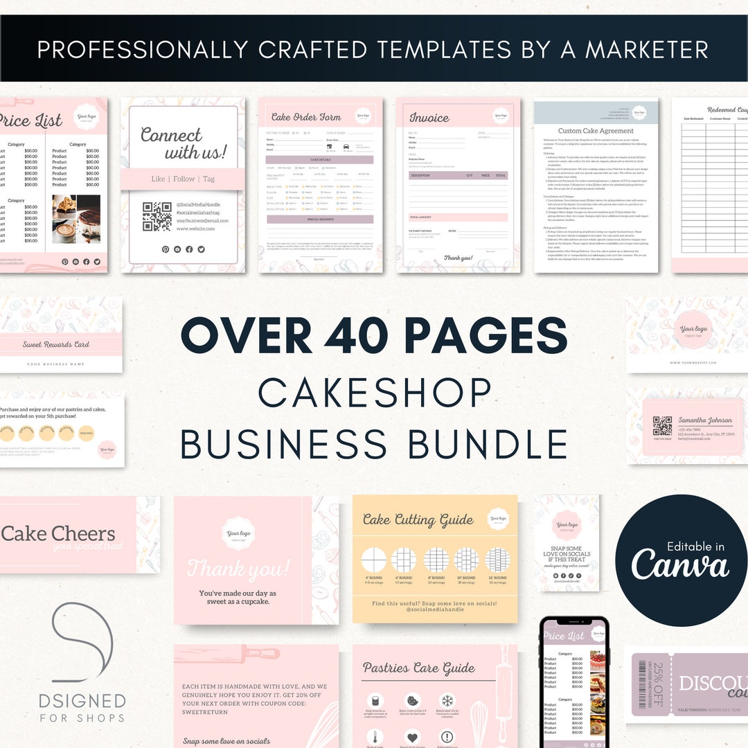 Pastel Bakery Branding Kit bakery Business Forms Bundle Cake Bakery
