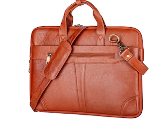 Unisex Slim Leather Laptop Bag, Full Grain Leather Laptop Bag for Men and Women, Office bag for Laptop size 14, 15.6 and 16.1 Inch