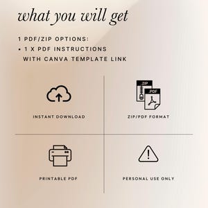 以下が含まれることがあります： 「what you will get」のテキストとPDFおよびZIPファイルオプションの詳細が記載されたデジタルダウンロードグラフィック。インスタントダウンロード、zip/PDF形式、印刷可能なPDF、個人使用のみのアイコンが含まれています。「PRINTABLE PDF | INSTANT DOWNLOAD」のテキストが上部にあります。