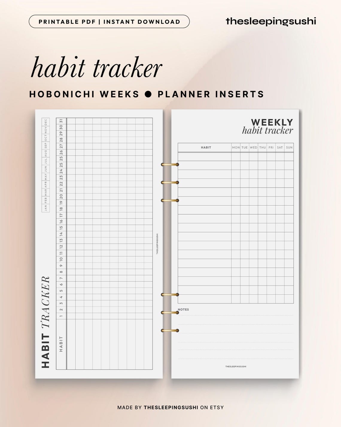 Hobonichi Weeks Inserts | Habit Tracker | Hobonichi Weeks Printable ...