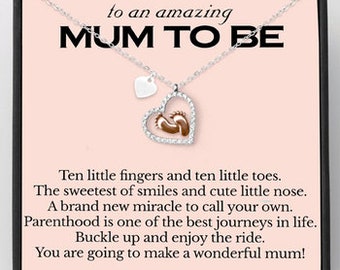 FABUNORA Mom To Be Gift Baby Feet Heart 925 Sterling Silver Necklace Expecting Mother Gift Baby Shower Gift Pregnancy Necklace Mother Gift