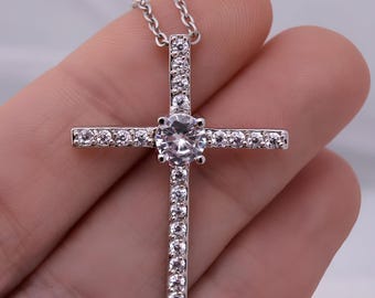 Opium Silver Cross Necklace Pendant, Y2K Cross Chain Men, Shiny