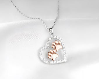 Pet Paw Necklace - Pure Silver Pendant Set, Dog Paw Necklace, Animal Necklace,