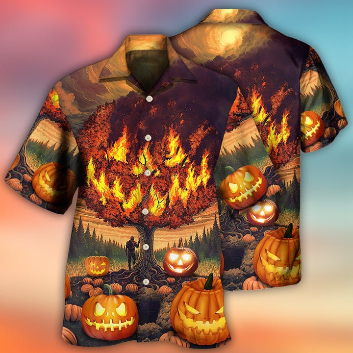 Discover Halloween Pumpkin Burning Hawaiian Shirt, Horror Aloha Shirt