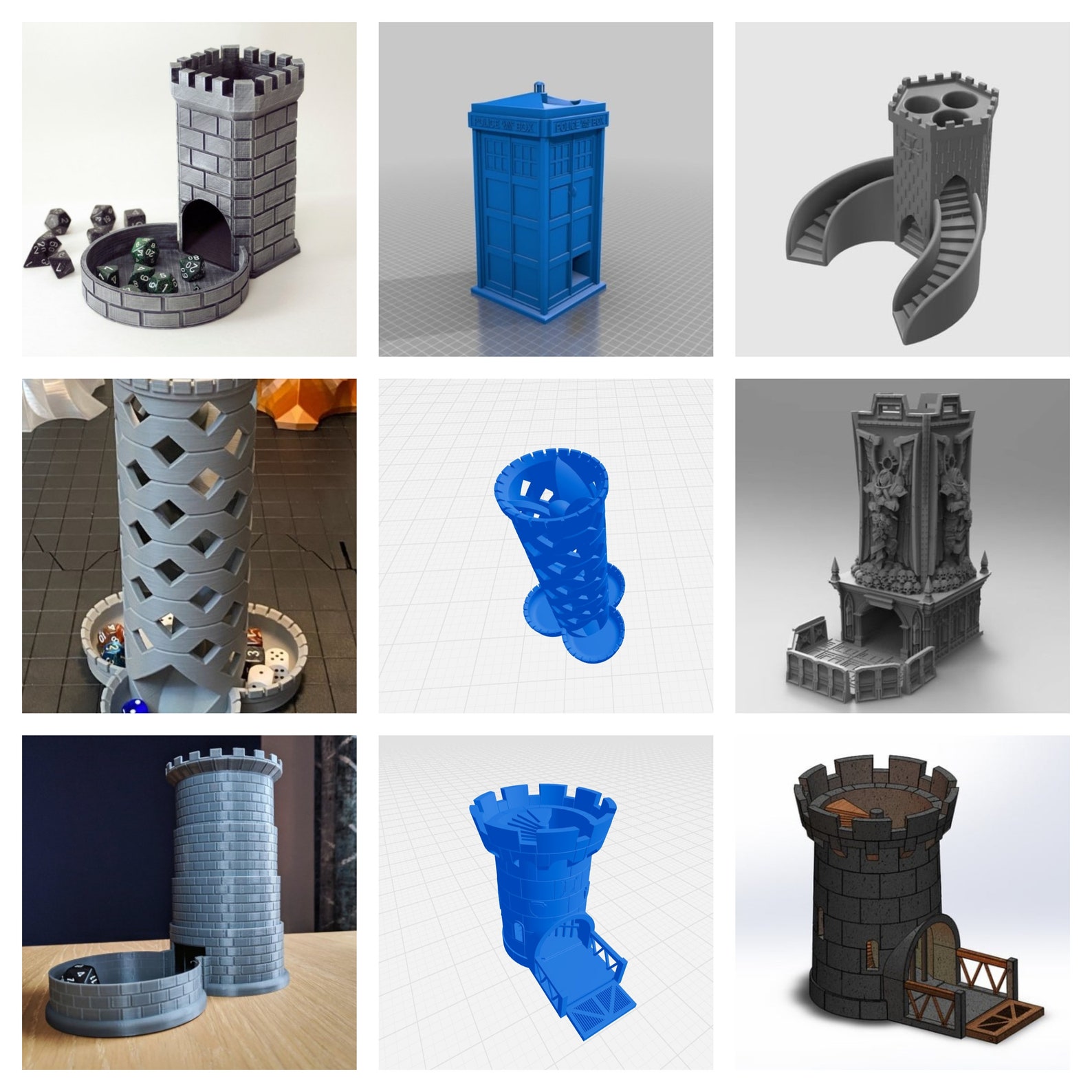 3D Printed Dice Tower Fire Ice Blue