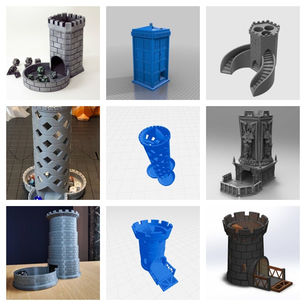 Dice Tower Variety Bundle | STL 3D Print Files | 7 Dice Towers Included | 3D Models