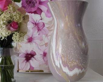 Acrylic Pour Glass Vase - Rose Quartz Inspired - Crystals and Gemstones Art