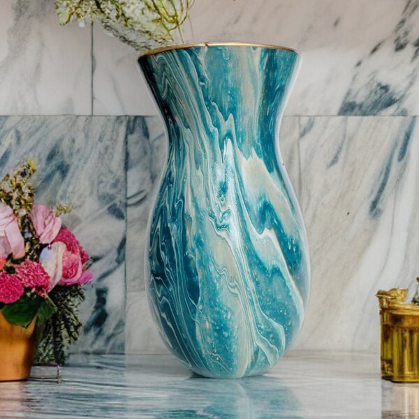 Teal Flower Vase Etsy
