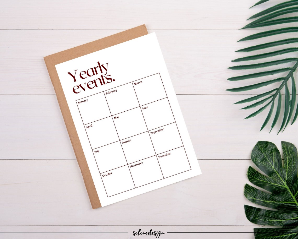 Yearly Event Printable Yearly Events Planner Yearly Events Calendar