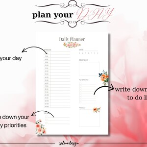 Daily Planner Floral Daily Planner Printable Daily Plan With Flowers ...