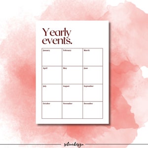 Yearly Event Printable Yearly Events Planner Yearly Events Calendar ...
