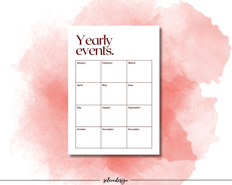Yearly Event Printable Yearly Events Planner Yearly Events Calendar ...