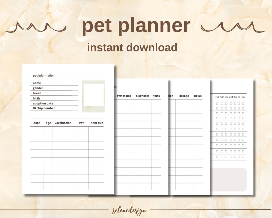 Pet Planner Printable Pet Planner Digital Pet Care Log Simple Pet Care ...