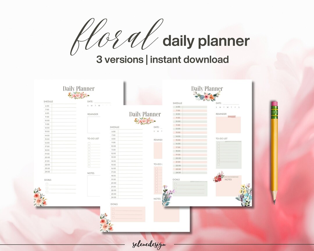 Daily Planner Floral Daily Planner Printable Daily Plan With Flowers ...