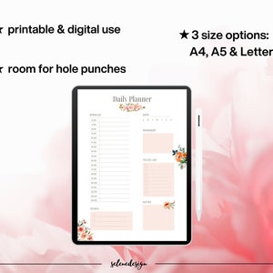 Daily Planner Floral Daily Planner Printable Daily Plan With Flowers ...