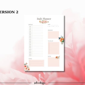 Daily Planner Floral Daily Planner Printable Daily Plan With Flowers ...