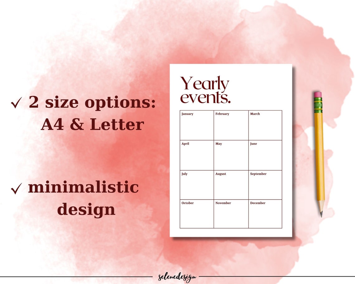 Yearly Event Printable Yearly Events Planner Yearly Events Calendar ...