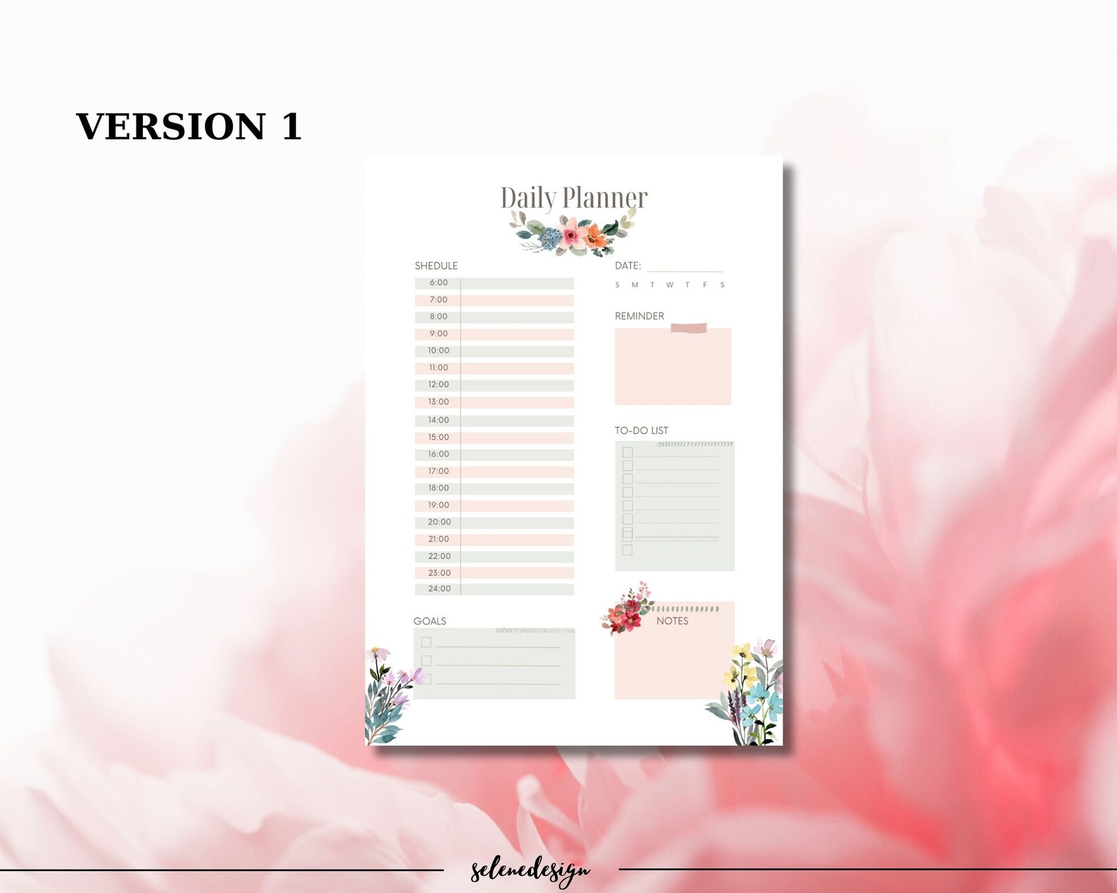 Daily Planner Floral Daily Planner Printable Daily Plan With Flowers ...