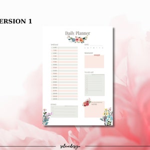 Daily Planner Floral Daily Planner Printable Daily Plan With Flowers ...