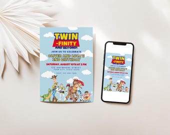 TWIN-finity and Beyond Invitation | Toy Story 6th Birthday Invite | Digital Toy Story Invite | Canva Editable Toy Story Birthday