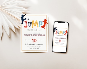 Trampoline Park Birthday Party | Jump Invite | Jump Birthday Invite | Jump and Play | Bounce House Party | Let&#39;s Jump Boy, Let&#39;s Jump Girl