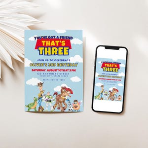 You&#39;ve Got a Friend That&#39;s THREE Invitation | Toy Story 3rd Birthday Invite | Digital Toy Story Invite | Canva Editable Toy Story Birthday