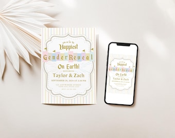 Happiest Gender Reveal Invitation: Editable Template (Digital Download)