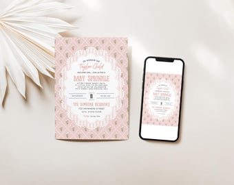 Endlich ein Mädchen Baby Sprinkle Einladung (Digitaler Download)